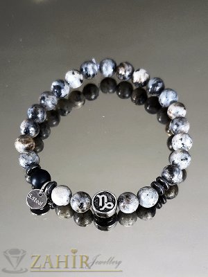 Избери от 12 модела ръчно изработени гривни със стоманени зодиакални знаци и сив лабрадорит 8 мм, в 7 размера - ZG1162